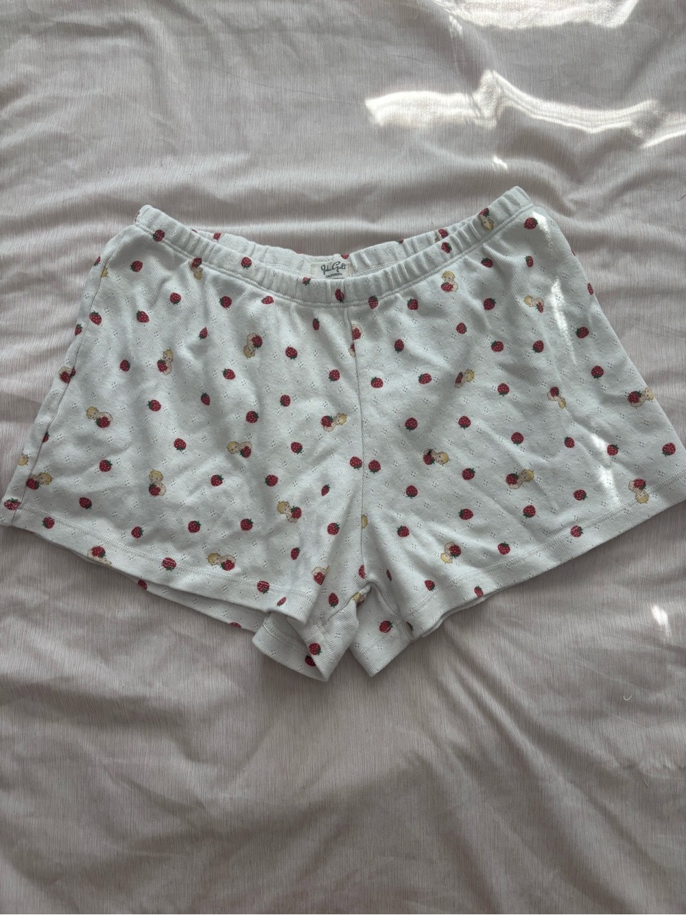 White Strawberry Print Sleep Shorts